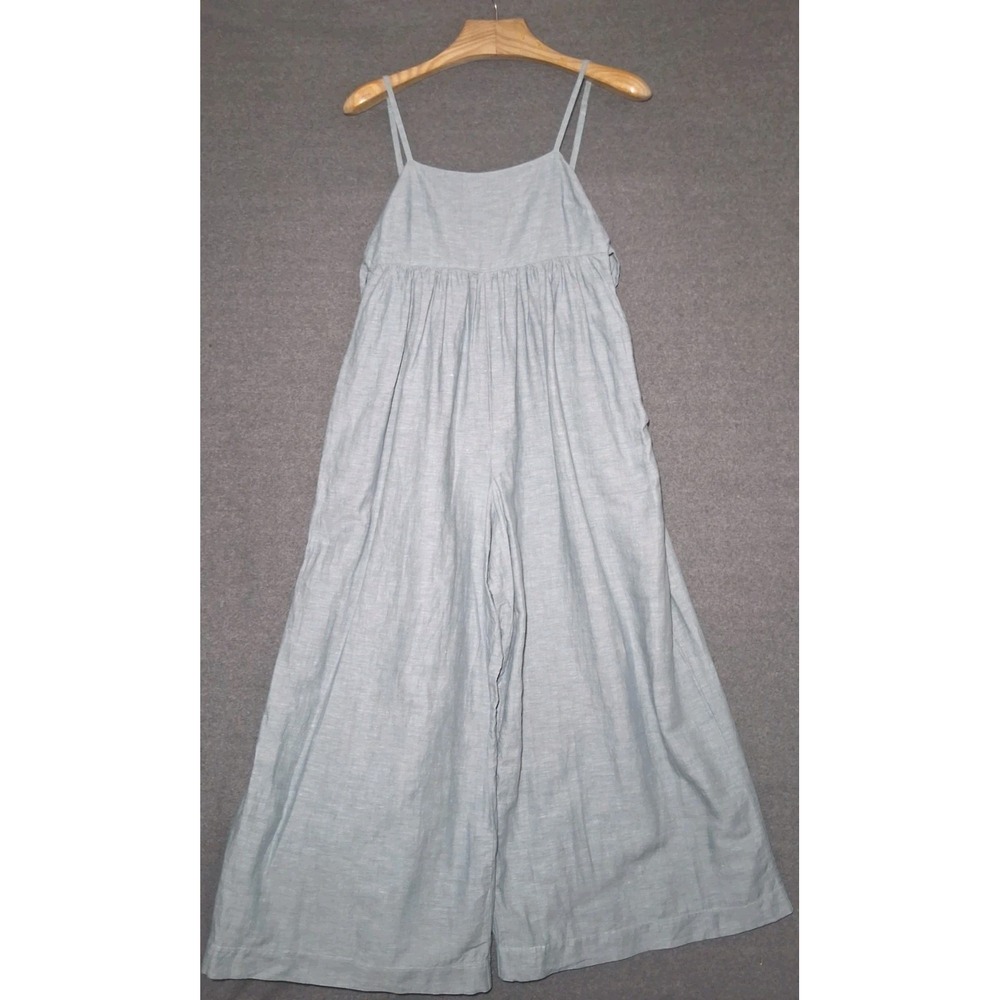 Madewell Linen Blend Tie Back Wide Leg Jumpsuit Size 4 Faded Shale Strappy - Picture 2 of 9